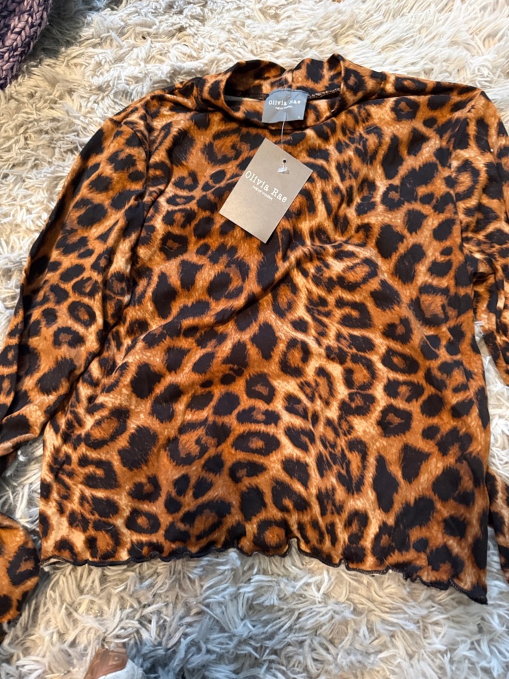 Olivia Rae Leopard Print Long Sleeve Top - Brown, Black